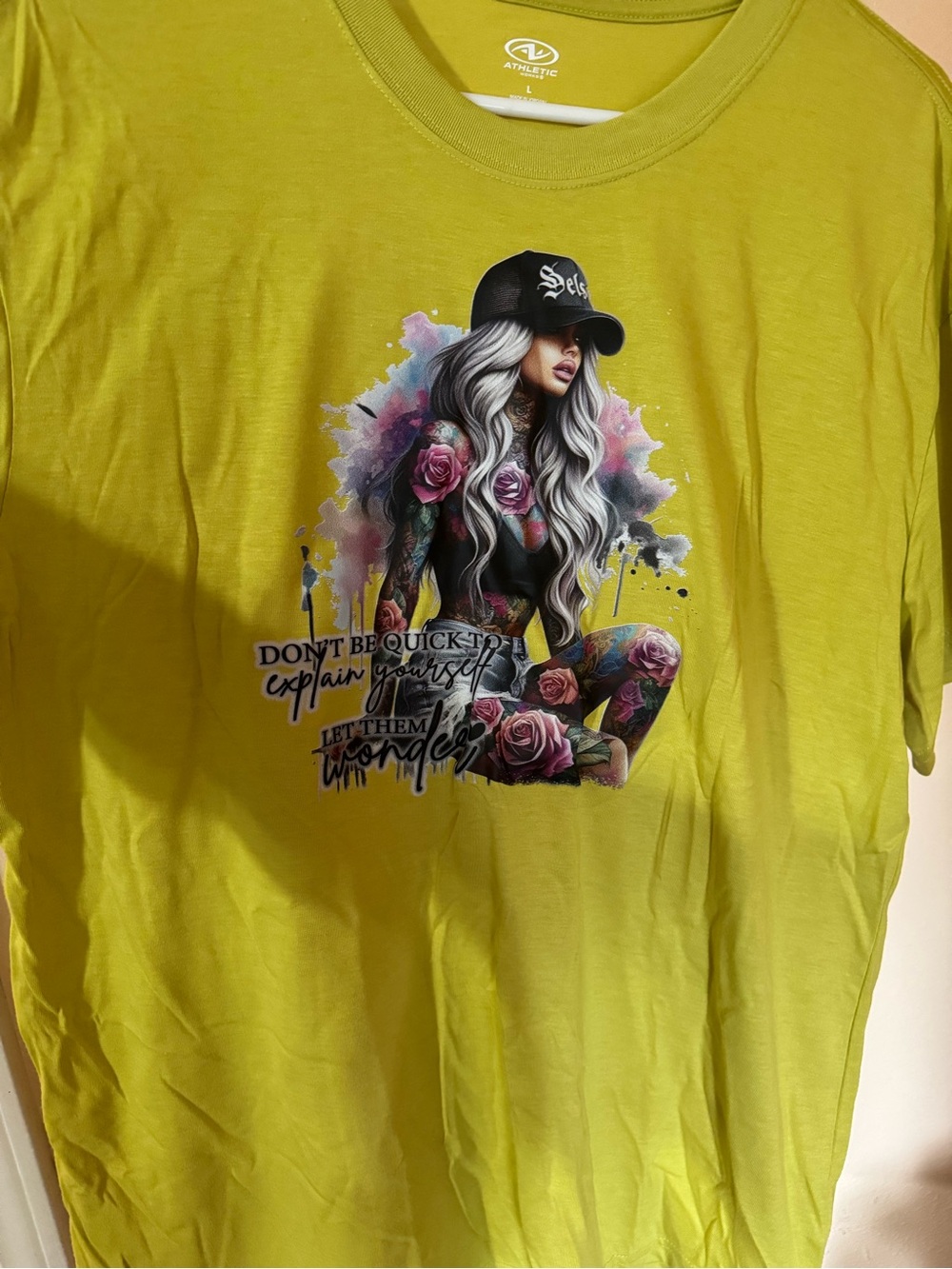 Athletic Works Lime Graphic Short Sleeve Tee with Floral Girl Print